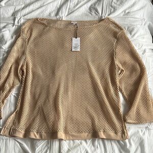Shade & Shore Tan Mesh 3/4 Sleeve Blouse